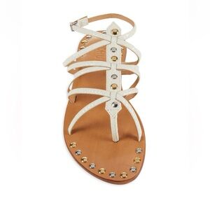 Schutz Studded Gladiator Sandals White Faux Snakeskin Strappy Flat Size 6.5 NWOB